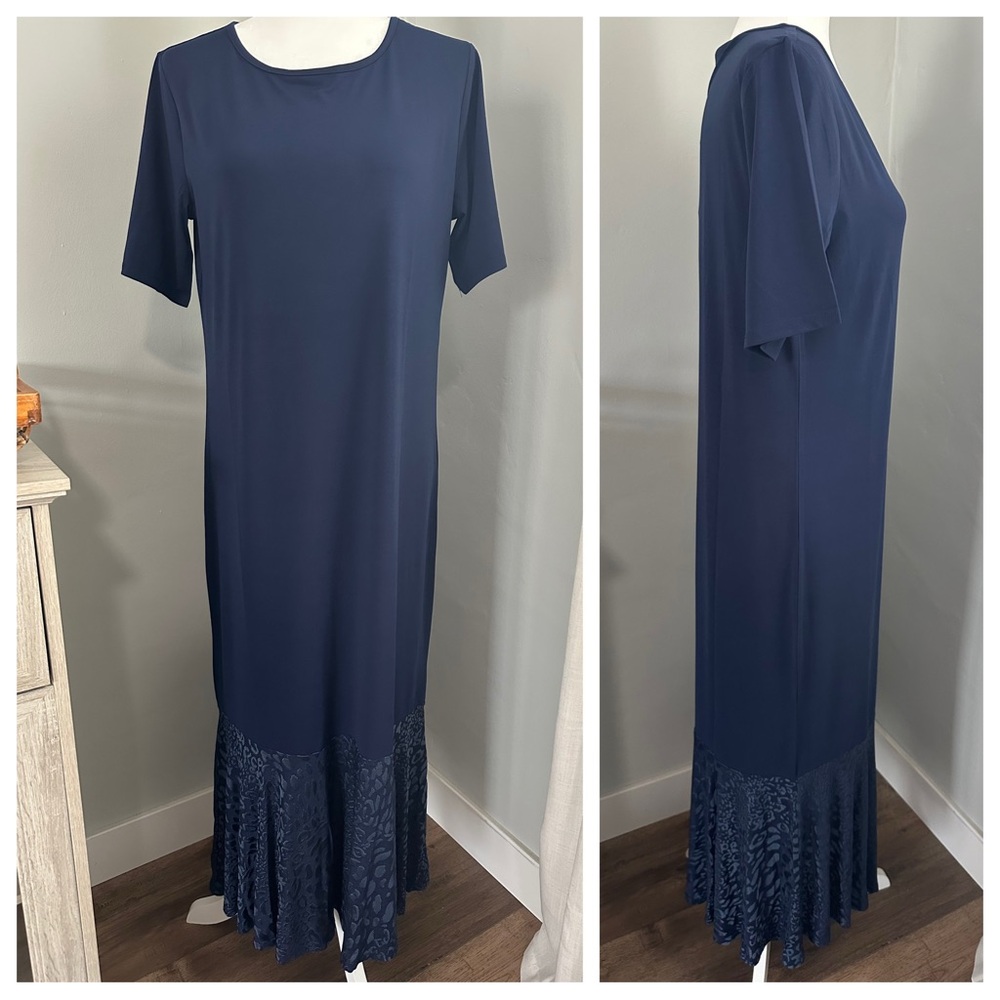 NWT!! Antthony‎ Elegant Nay Blue Midi/Maxi Dress, Mixed Media, Animal Print, M